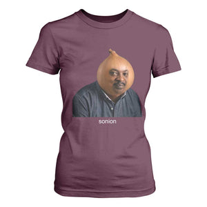 Viral Sonion Surreal Meme T Shirt For Women Funny Crying Onion Man Aesthetic Joke TS02 Maroon Print Your Wear