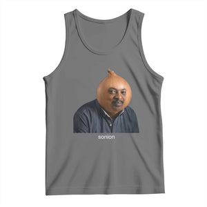 Viral Sonion Surreal Meme Tank Top Funny Crying Onion Man Aesthetic Joke TS02 Black Heather Print Your Wear