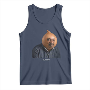 Viral Sonion Surreal Meme Tank Top Funny Crying Onion Man Aesthetic Joke TS02 Navy Print Your Wear
