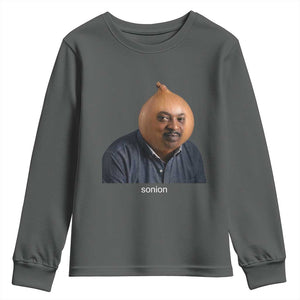 Viral Sonion Surreal Meme Youth Sweatshirt Funny Crying Onion Man Aesthetic Joke TS02 Dark Heather Print Your Wear