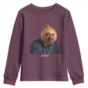 Viral Sonion Surreal Meme Youth Sweatshirt Funny Crying Onion Man Aesthetic Joke TS02 Maroon Print Your Wear