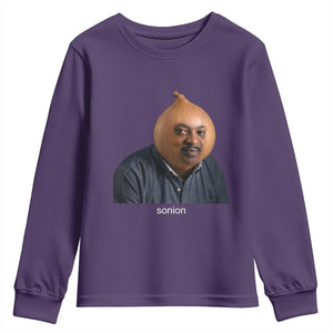 Viral Sonion Surreal Meme Youth Sweatshirt Funny Crying Onion Man Aesthetic Joke TS02 Purple Print Your Wear