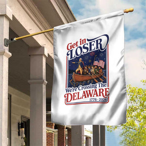 Get In Loser We're Crossing The Delaware 1776 to 2026 Retro Garden Flag Funny George Washington Patriotic Fireworks Semiquincentennial