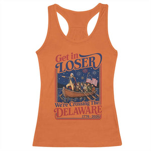Get In Loser We're Crossing The Delaware 1776 to 2026 Retro Racerback Tank Top Funny George Washington Patriotic Fireworks Semiquincentennial