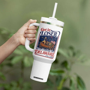 Get In Loser We're Crossing The Delaware 1776 to 2026 Retro Tumbler With Handle Funny George Washington Patriotic Fireworks Semiquincentennial