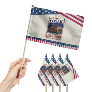 Get In Loser We're Crossing The Delaware 1776 to 2026 Retro Patriotic Handheld Flag Funny George Washington Fireworks Semiquincentennial