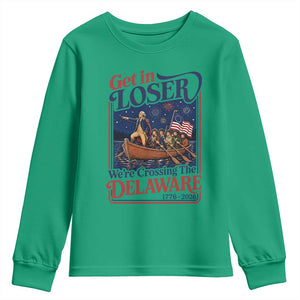 Get In Loser We're Crossing The Delaware 1776 to 2026 Retro Youth Sweatshirt Funny George Washington Patriotic Fireworks Semiquincentennial