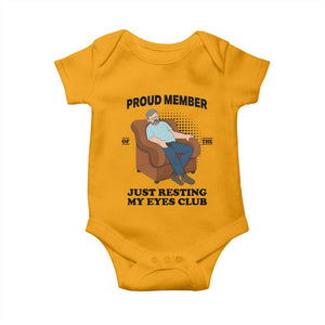 Funny Napping Dad Sleepy Grandpas and Fathers Baby Onesie Proud Member Of The Just Resting My Eyes Club Armchair Cartoon Graphic