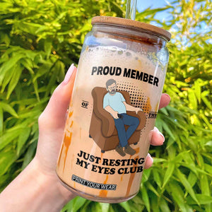 Funny Napping Dad Sleepy Grandpas and Fathers Glass Can Proud Member Of The Just Resting My Eyes Club Armchair Cartoon Graphic