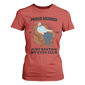 Funny Napping Dad Sleepy Grandpas and Fathers T Shirt For Women Proud Member Of The Just Resting My Eyes Club Armchair Cartoon Graphic