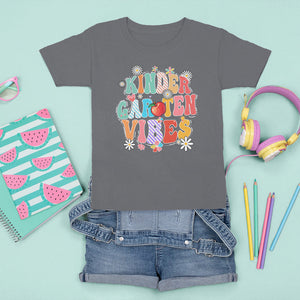 Kindergarten Vibes T Shirt For Kid 1st Day Of School Retro Groovy TS02 Charcoal Printyourwear