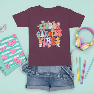Kindergarten Vibes T Shirt For Kid 1st Day Of School Retro Groovy TS02 Maroon Printyourwear