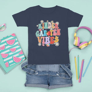 Kindergarten Vibes T Shirt For Kid 1st Day Of School Retro Groovy TS02 Navy Printyourwear