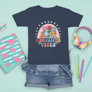 Kindergarten Vibes T Shirt For Kid Cute 1st Day Of School Retro Floral Rainbow TS02 Navy Printyourwear