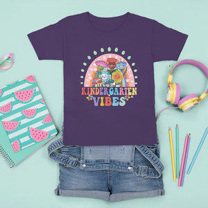 Kindergarten Vibes T Shirt For Kid Cute 1st Day Of School Retro Floral Rainbow TS02 Purple Printyourwear