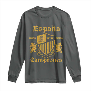 Reino De Espana Campeones Crest Graphic Long Sleeve Shirt Vintage Spain Champions 2 Stars Spanish Pride Sports Fan