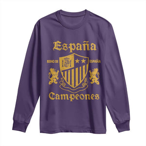 Reino De Espana Campeones Crest Graphic Long Sleeve Shirt Vintage Spain Champions 2 Stars Spanish Pride Sports Fan