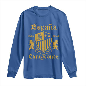 Reino De Espana Campeones Crest Graphic Long Sleeve Shirt Vintage Spain Champions 2 Stars Spanish Pride Sports Fan