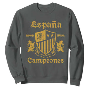 Reino De Espana Campeones Crest Graphic Sweatshirt Vintage Spain Champions 2 Stars Spanish Pride Sports Fan