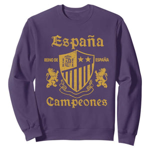 Reino De Espana Campeones Crest Graphic Sweatshirt Vintage Spain Champions 2 Stars Spanish Pride Sports Fan