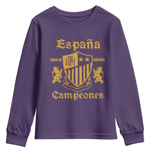 Reino De Espana Campeones Crest Graphic Youth Sweatshirt Vintage Spain Champions 2 Stars Spanish Pride Sports Fan