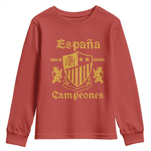 Reino De Espana Campeones Crest Graphic Youth Sweatshirt Vintage Spain Champions 2 Stars Spanish Pride Sports Fan