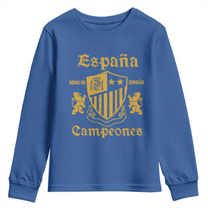 Reino De Espana Campeones Crest Graphic Youth Sweatshirt Vintage Spain Champions 2 Stars Spanish Pride Sports Fan