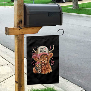 Hot Mess Highland Cow Pink Leopard Coquette Garden Flag Cute Western Country Mom Life