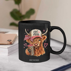 Hot Mess Highland Cow Pink Leopard Coquette Coffee Mug Cute Western Country Mom Life
