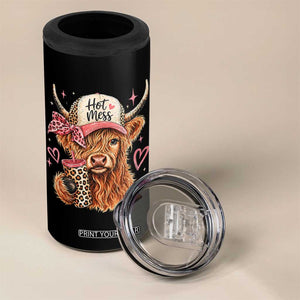 Hot Mess Highland Cow Pink Leopard Coquette 4 in 1 Can Cooler Tumbler Cute Western Country Mom Life