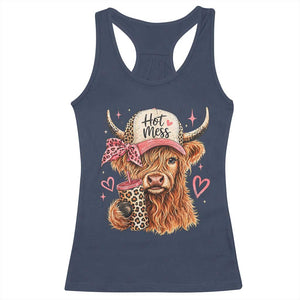 Hot Mess Highland Cow Pink Leopard Coquette Racerback Tank Top Cute Western Country Mom Life