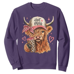 Hot Mess Highland Cow Pink Leopard Coquette Sweatshirt Cute Western Country Mom Life