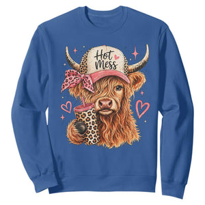 Hot Mess Highland Cow Pink Leopard Coquette Sweatshirt Cute Western Country Mom Life