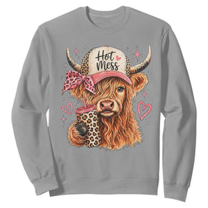 Hot Mess Highland Cow Pink Leopard Coquette Sweatshirt Cute Western Country Mom Life