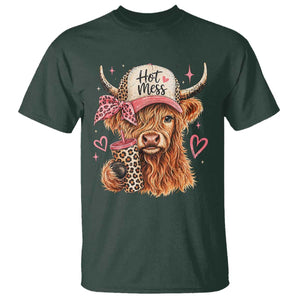 Hot Mess Highland Cow Pink Leopard Coquette T Shirt Cute Western Country Mom Life