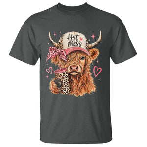 Hot Mess Highland Cow Pink Leopard Coquette T Shirt Cute Western Country Mom Life
