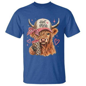 Hot Mess Highland Cow Pink Leopard Coquette T Shirt Cute Western Country Mom Life