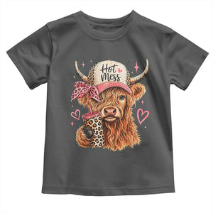 Hot Mess Highland Cow Pink Leopard Coquette Toddler T Shirt Cute Western Country Mom Life