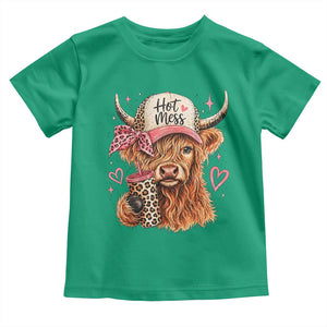 Hot Mess Highland Cow Pink Leopard Coquette Toddler T Shirt Cute Western Country Mom Life