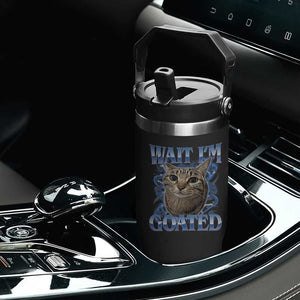 Funny Cat Blue Flame Y2K Bootleg Meme Graphic Flip Straw Tumbler Wait Im Goated Retro Internet Culture Humor