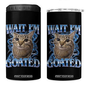 Funny Cat Blue Flame Y2K Bootleg Meme Graphic 4 in 1 Can Cooler Tumbler Wait Im Goated Retro Internet Culture Humor