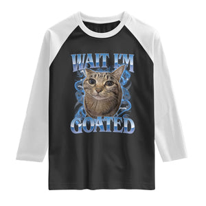 Funny Cat Blue Flame Y2K Bootleg Meme Graphic Raglan Shirt Wait Im Goated Retro Internet Culture Humor