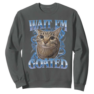 Funny Cat Blue Flame Y2K Bootleg Meme Graphic Sweatshirt Wait Im Goated Retro Internet Culture Humor