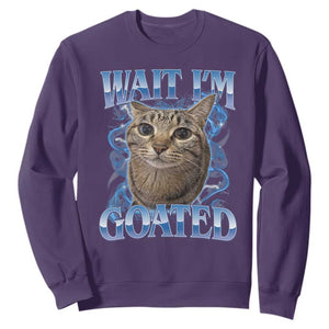 Funny Cat Blue Flame Y2K Bootleg Meme Graphic Sweatshirt Wait Im Goated Retro Internet Culture Humor