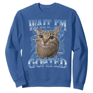 Funny Cat Blue Flame Y2K Bootleg Meme Graphic Sweatshirt Wait Im Goated Retro Internet Culture Humor