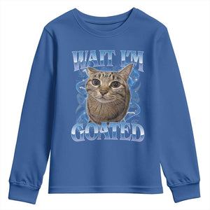 Funny Cat Blue Flame Y2K Bootleg Meme Graphic Youth Sweatshirt Wait Im Goated Retro Internet Culture Humor