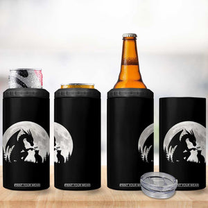 Dragon Boop Cat Full Moon Graphic 4 in 1 Can Cooler Tumbler Cute Fantasy Animal RPG Gamers