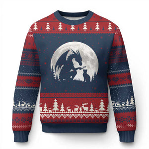 Dragon Boop Cat Full Moon Graphic Ugly Christmas Sweater Cute Fantasy Animal RPG Gamers