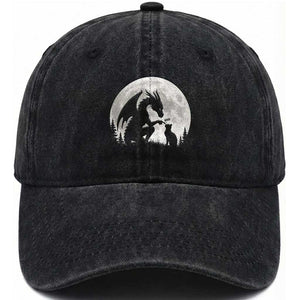 Dragon Boop Cat Full Moon Graphic Washed Cotton Baseball Cap Cute Fantasy Animal RPG Gamers
