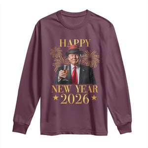 Trump Happy New Year 2026 Long Sleeve Shirt New America Golden Age TS02 Maroon Print Your Wear